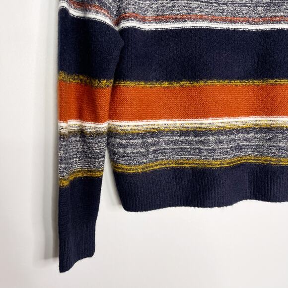 New Skies Are Blue XSmall XS Navy Blue Orange Textured Striped Crew Neck Sweater - Picture 5 of 10